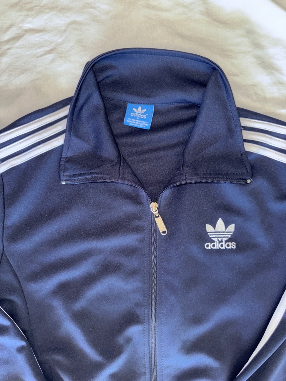 Adidas Originals Navy Blue Trefoil 3-Stripe Track Jacket Women’s Small Fitted - Picture 4 of 5